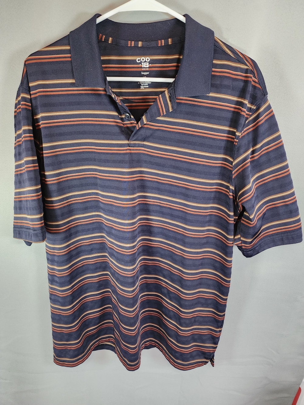 Haggar Navy Polo with Rust and Cream Stripes